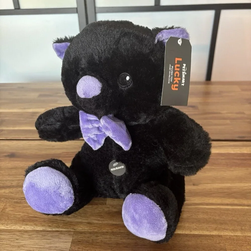 Petsmart BLACK Cat Lucky HALLOWEEN CAT Plush Squeaks NWT